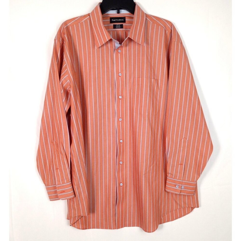 Paul Fredrick Non Iron 2 Ply Cotton Shirt 17.5 33 Stripe Classic Fit